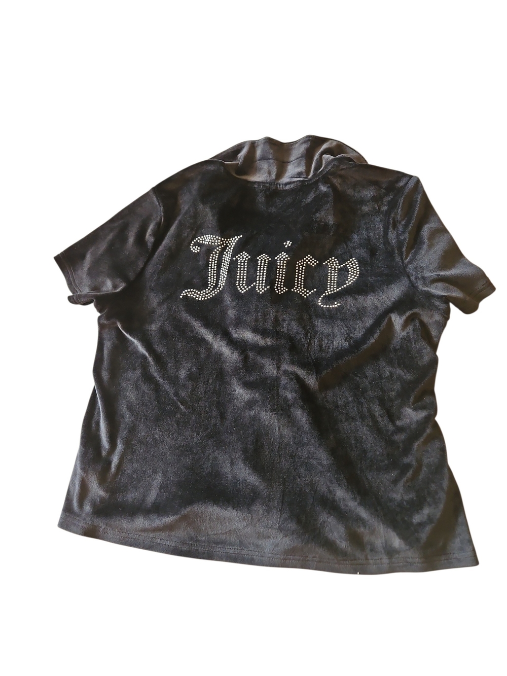 Juicy Couture Black Velour Rhinestone Juicy Logo Polo Pajama Top Size Large